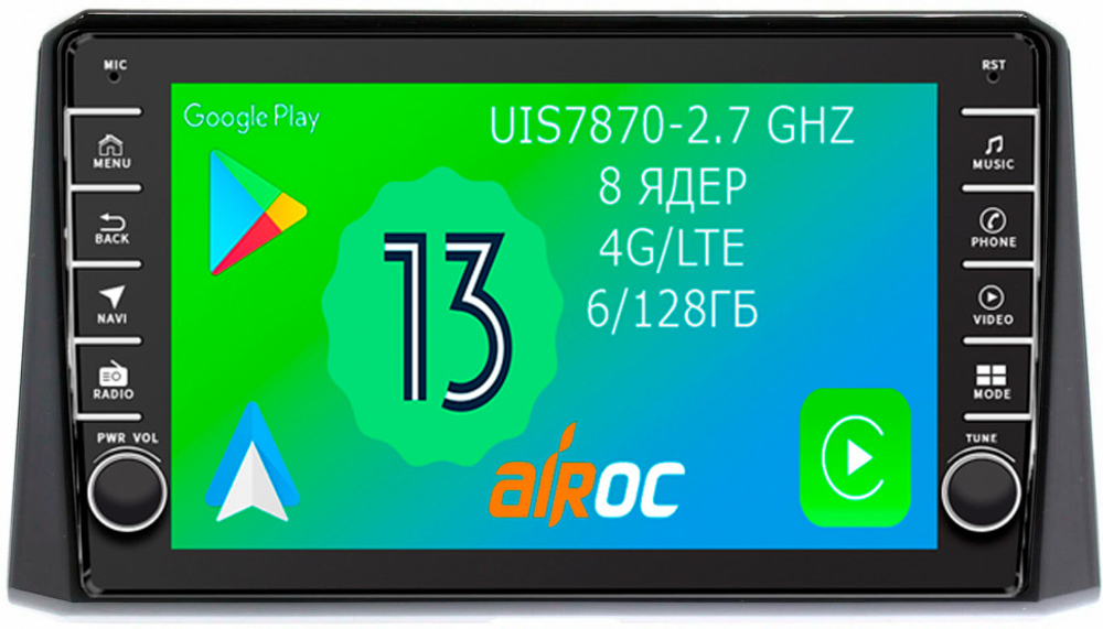 Магнитола для Toyota Corolla E210 2019-2024+, Corolla Cross - Airoc AB-1127 (кнопки и крутилки), Android 13, TS20, 6/128Гб, SIM-слот, CarPlay