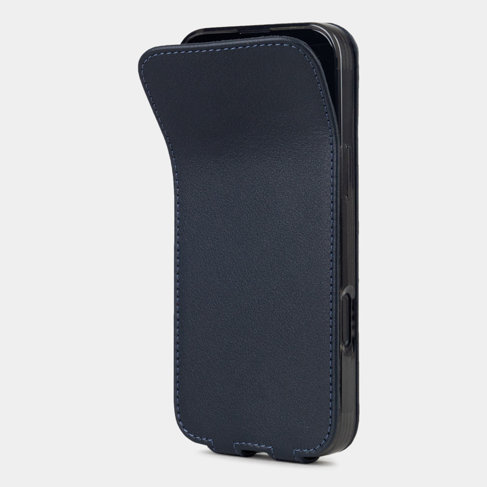 Кожаный чехол для iPhone 16 Pro Max, теленок синего цвета