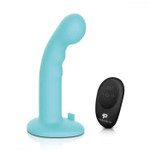 Голубая изогнутая насадка 6in Remote Control Ripple P-Spot G-Spot на черных трусиках - 16 см. (Цвет: голубой с черным)