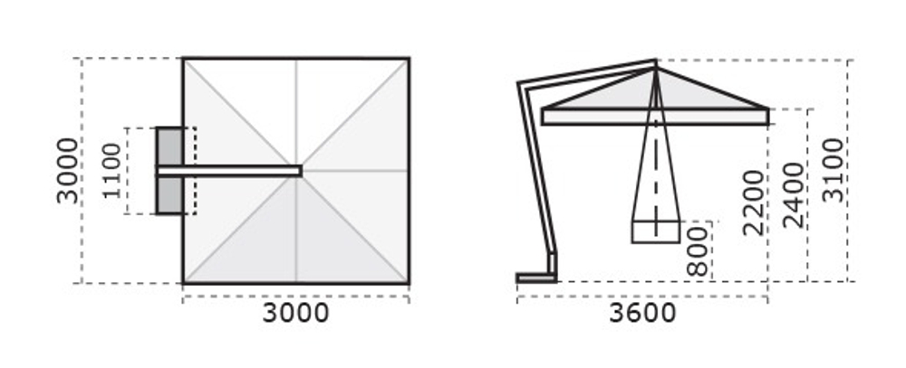 Зонт профессиональный 3х3 м Scolaro Leonardo Braccio, антрацит, слоновая кость