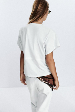 ZARA ФУТБОЛКА ИЗ ПЛОТНОГО ХЛОПКА, БЕЛЫЙ