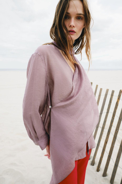 ZARA РУБАШКА С ШАРФОМ ZW COLLECTION, СИРЕНЕВЫЙ