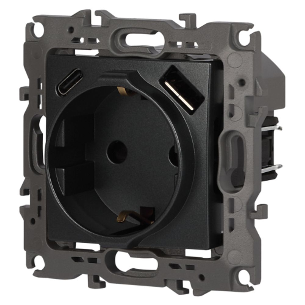 Розетка ЭРА Серия 12 12-4108-12 2P+E 16A-250В со шторками с USB type-A+C 5В-3А графит