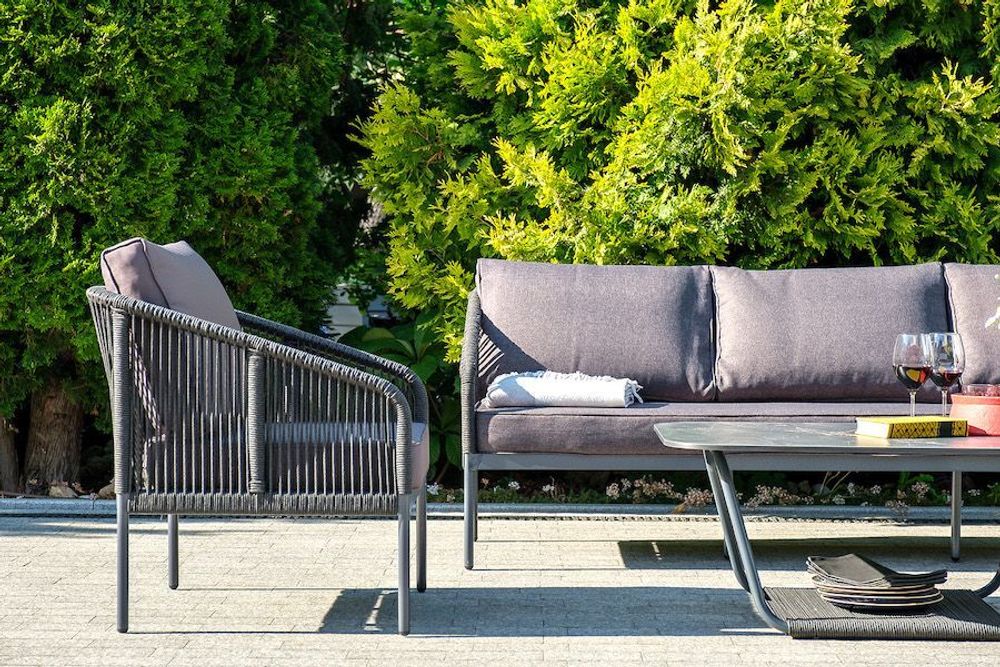 "Канны" лаунж-зона 5-местная плетеная из роупа (веревки), цвет темно-серый