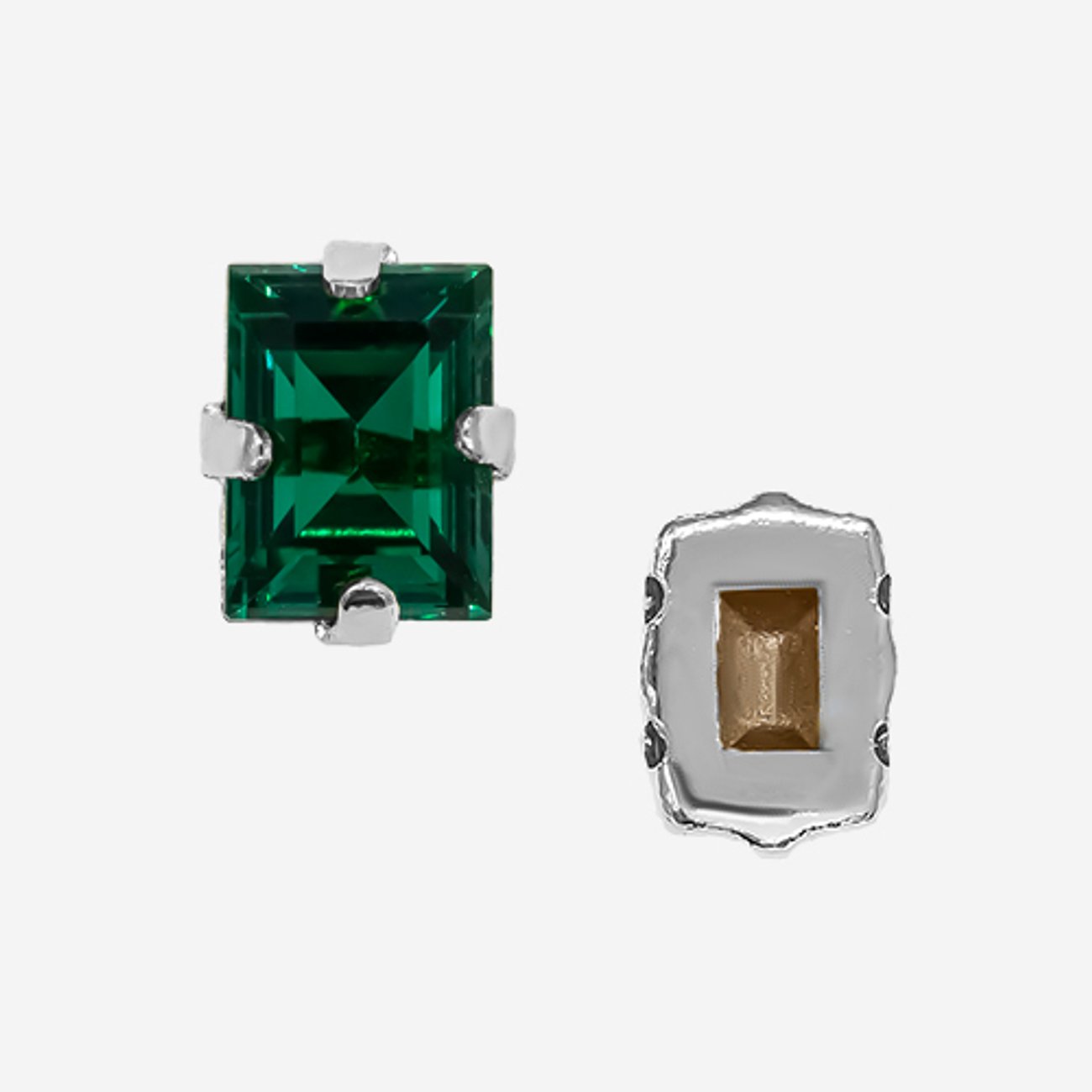 Кристалл Прямоугольник (Step Cut Fancy Stone) в цапах, оттенок "Изумруд"/"Emerald", 9*7мм, родирование