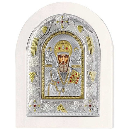 Николай Чудотворец Угодник Божий. Икона в серебряном окладе с позолотой. 24 х 29 см.