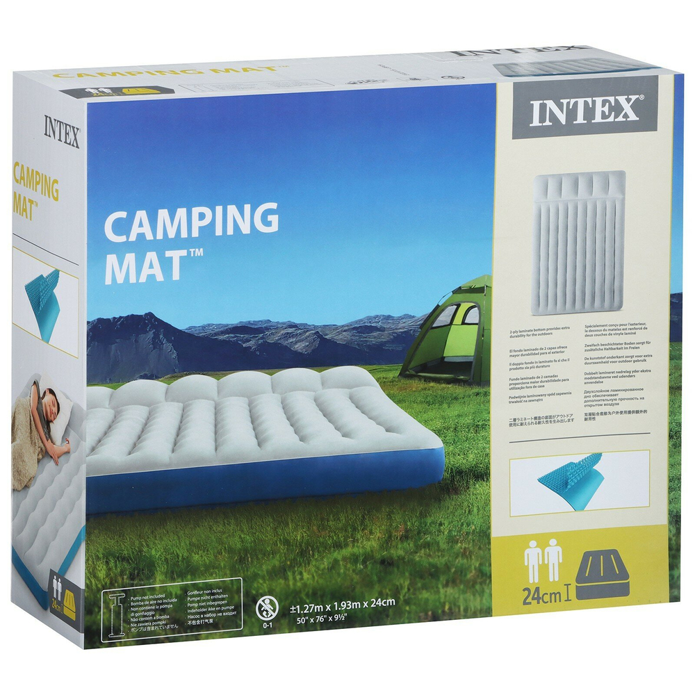 Мaтрас нaдувной Intex 67999 Camping 193х127х17 см / Матрас надувной Интекс двухместный велюровый в палатку для кемпинга и туризма