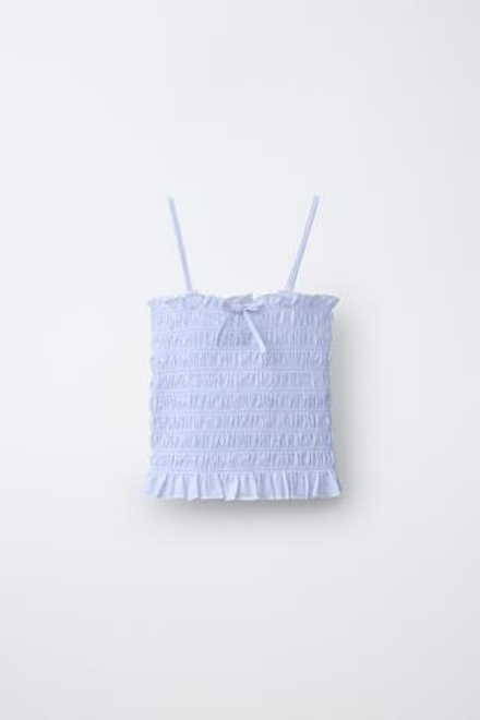 ZARA ТОП В СБОРКУ С ЭЛАСТИЧНЫМИ ДЕТАЛЯМИ, СВЕТЛО-ГОЛУБОЙ