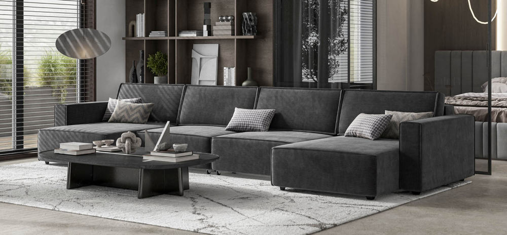 П-образный диван BOSS SOFT MODOOL Вельвет CORD графит