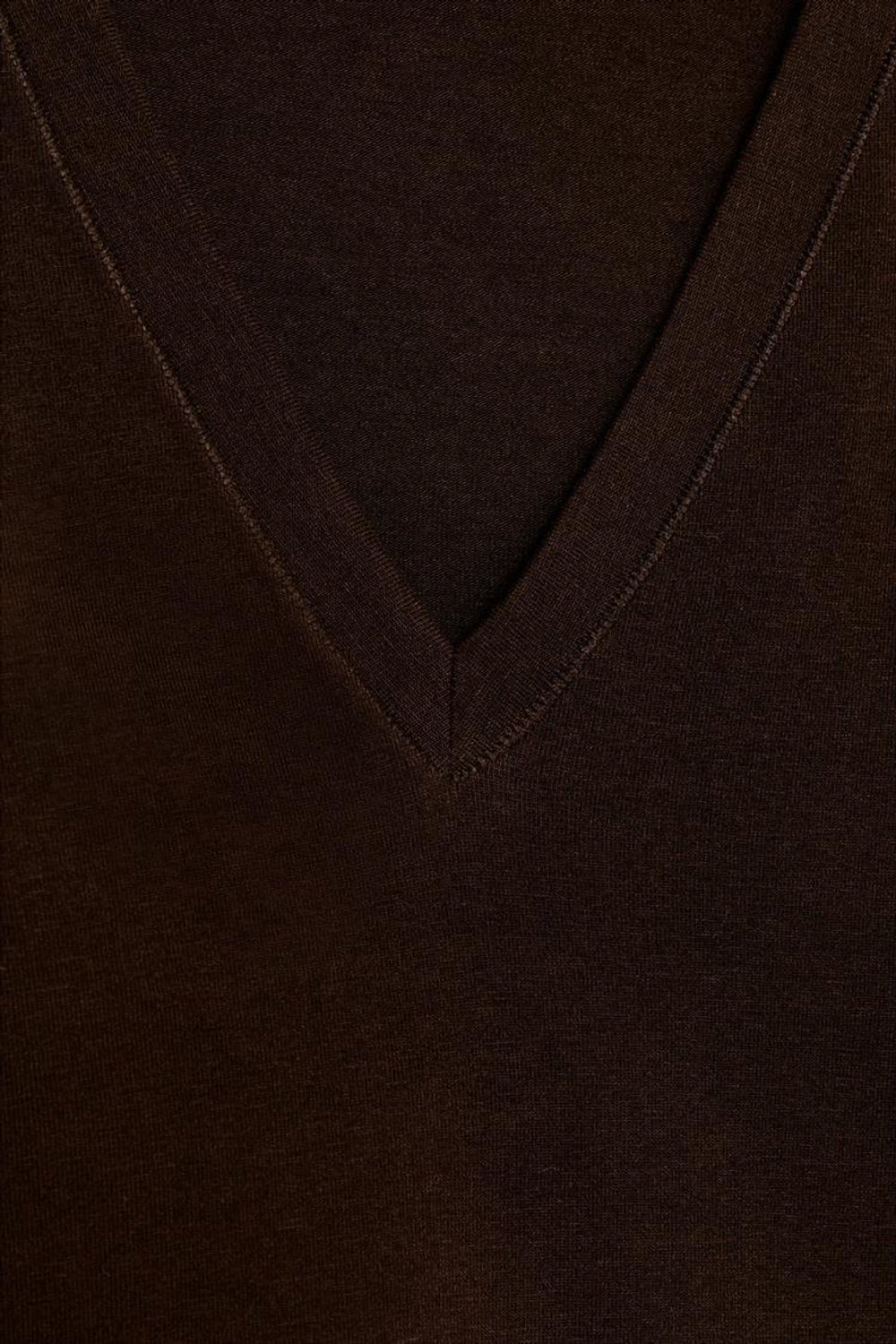 ZARA ФУТБОЛКА С V-ОБРАЗНЫМ ВЫРЕЗОМ, КОРИЧНЕВЫЙ