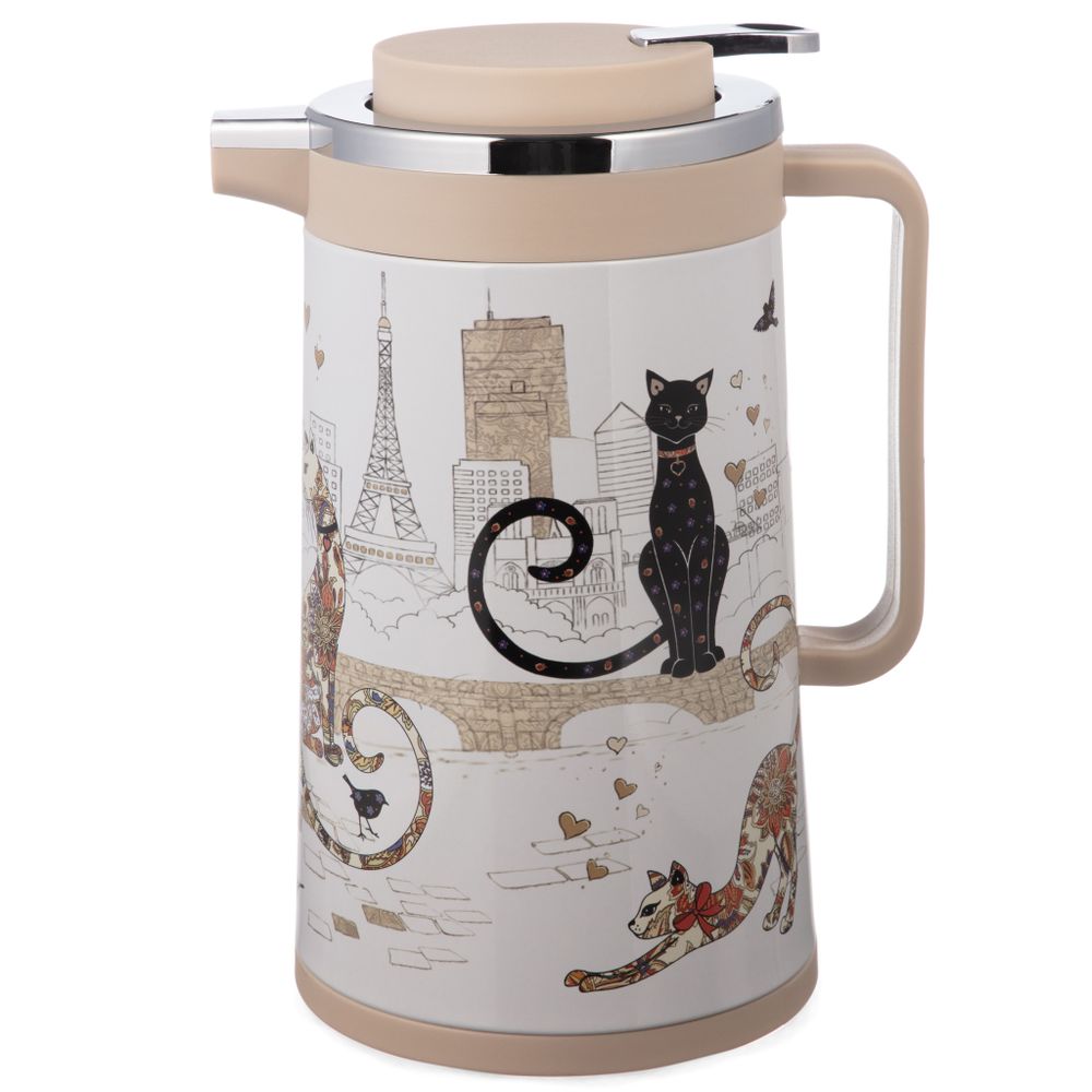 ТЕРМОС СО СТЕКЛЯННОЙ КОЛБОЙ, 950 МЛ, КРЫШКА С КЛАПАНОМ, СЕРИЯ "ПАРИЖСКИЕ КОТЫ"