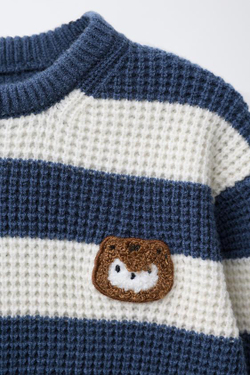 ZARA ВАФЕЛЬНЫЙ ДЖЕМПЕР С НАШИВКОЙ «БЕЛКА», СИНИЙ