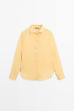 Massimo Dutti Рубашка из 100% рами с драпировкой, желтый