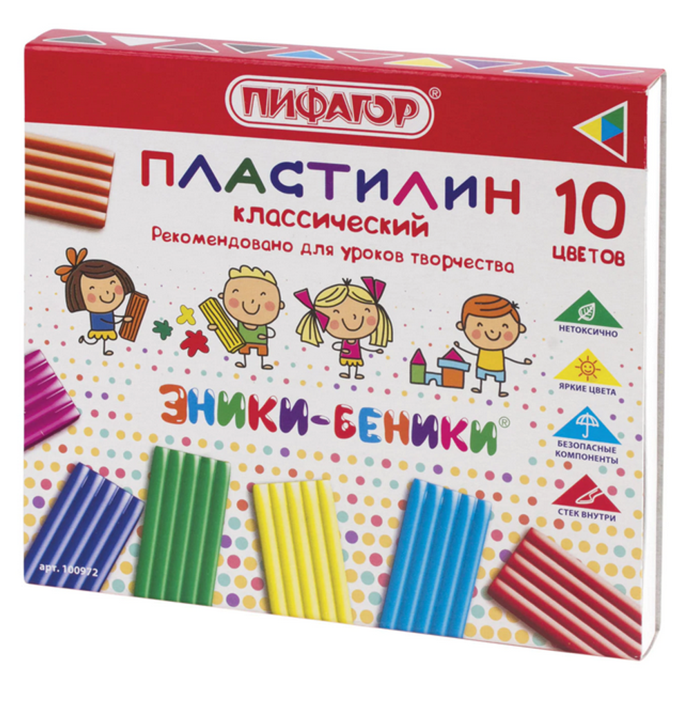 Пластилин классический 10цв. 200г. "Эники-Беники" со стеком, коробка (ПИФАГОР)
