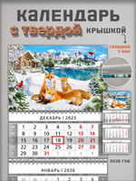 Настенный квартальный трехблочный календарь "Лисы"