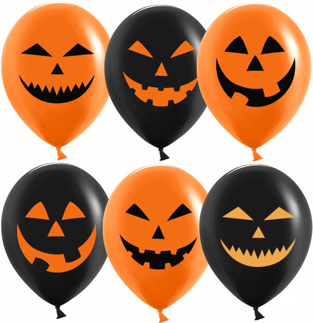 Шар (12''/30 см) Тыквы на Хэллоуин, Черный/Оранжевый, пастель