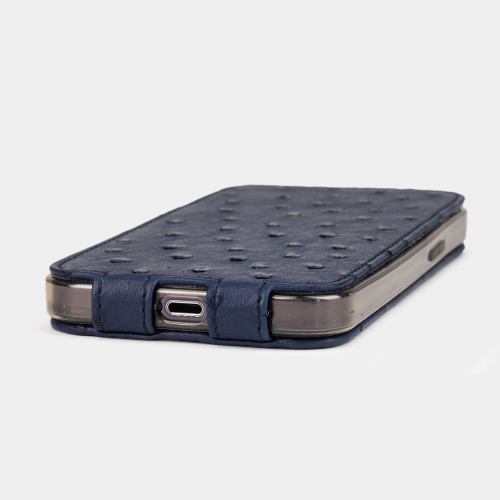 Чехол для iPhone 15 Pro из кожи страуса, синего цвета