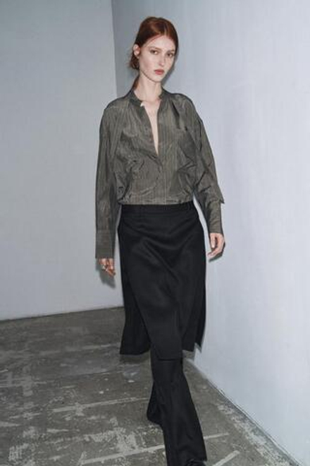 ZARA БРЮКИ ПРЯМОГО КРОЯ С ЭФФЕКТОМ ПАРЕО — ZW COLLECTION, ЧЕРНЫЙ