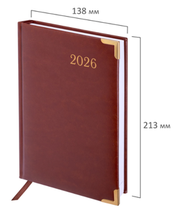 Ежедневник датированный 2026, А5, 138x213 мм, BRAUBERG "Senator", под кожу, коричневый, 117090