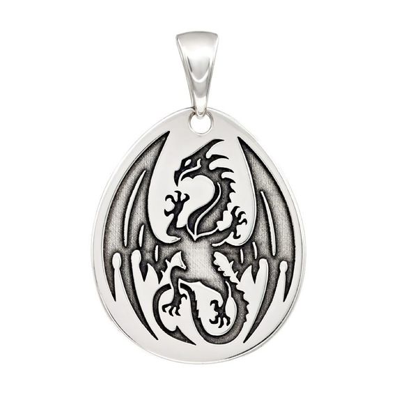 Подвеска Дракон в яйце - кулон из серебра, вид спереди