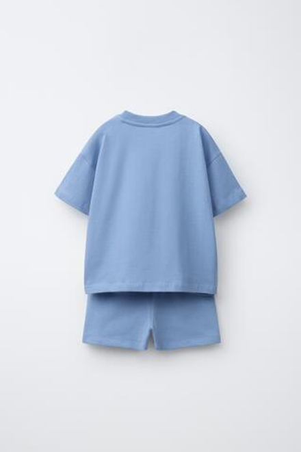 ZARA КОМПЛЕКТ ФУТБОЛКА И ШОРТЫ С НАДПИСЬЮ, СИНИЙ