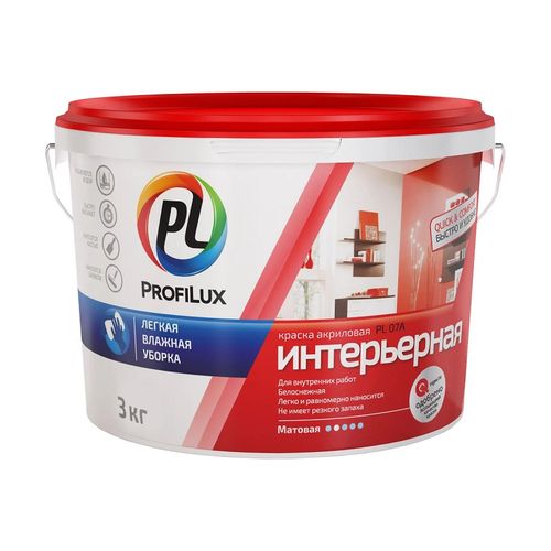Краска интерьерная влагостойкая Profilux PL- 07А Супербелая 3 кг