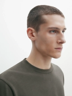 Massimo Dutti Футболка с длинным рукавом из 100% хлопка, зеленовато-серый