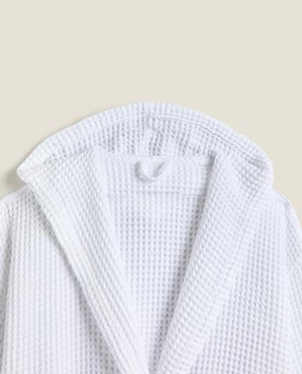 ZARA HOME ХЛОПКОВЫЙ ХАЛАТ С КАРМАНАМИ, БЕЛЫЙ