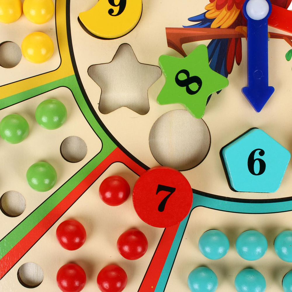 Развивающая игрушка деревянная с шариками и часами, коробка C-41935