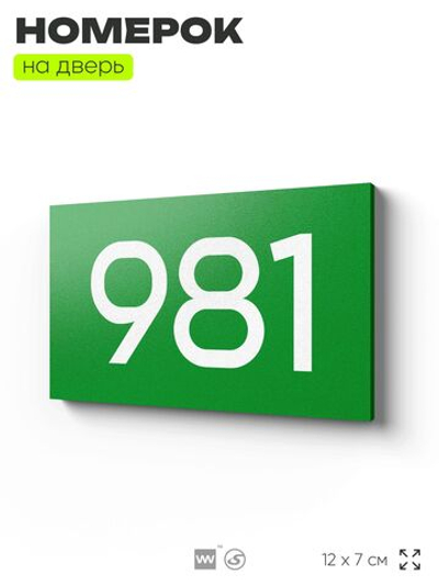 Номер на дверь 981, табличка на дверь для офиса, квартиры, кабинета, аудитории, склада, зеленая 120х70 мм, Айдентика Технолоджи