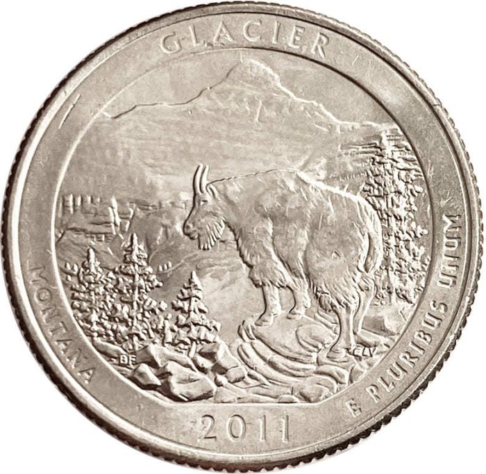 25 центов (1/4 доллара, квотер) 2011 США «Национальный парк Глейшер» (D) (7-й парк)
