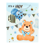 Пакет подарочный "Новорожденный" 18*23*10 см, ручки-шнурок, обработка - фольга, 4 цвета микс