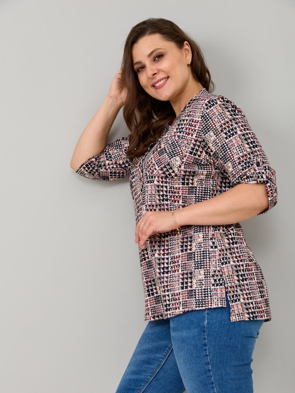 Блузка БЛ-131/пьедепуль-черныйтерракот