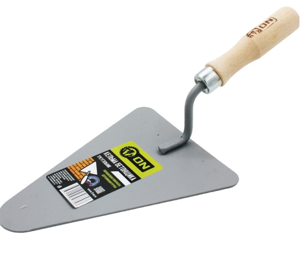 Кельма бетонщика (треугольик), усиленная деревянная ручка, 330*150мм ON