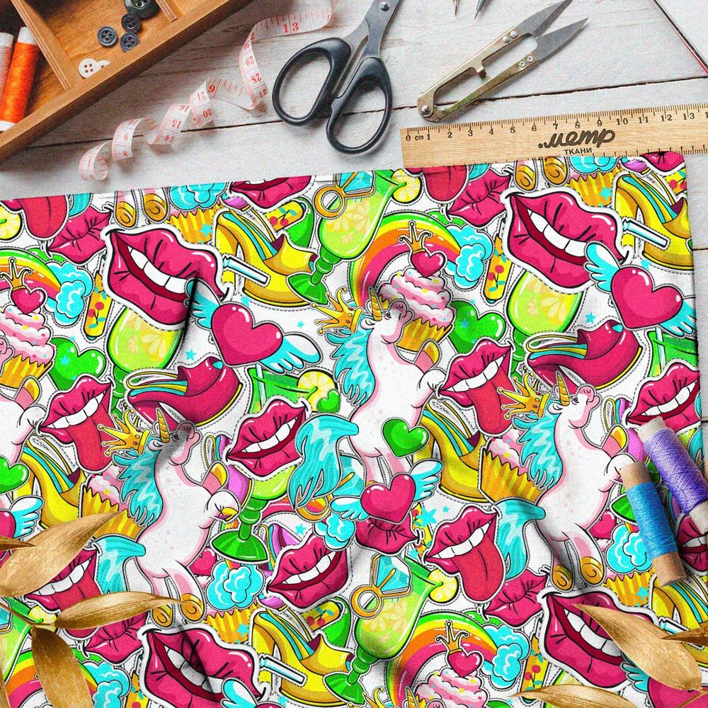 Ткань бязь яркие стикеры