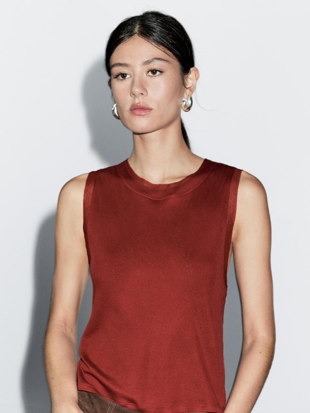 Massimo Dutti Топ без рукавов с двойной окантовкой, терракотовый