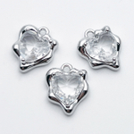Подвеска Сердце, цвет серебро (родий) + прозрачный, размер 13*10 мм, цена за 1 шт