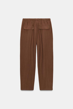 ZARA БРЮКИ С ЭЛАСТИЧНЫМ ПОЯСОМ, КОРИЧНЕВЫЙ