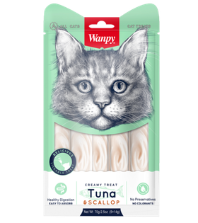 Wanpy Cat Лакомство для кошек «нежное пюре» из тунца и гребешка 70гр.