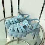 Prada Monolith Crochet Cage Sandals