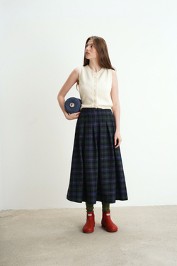 Юбка-колокол из смесовой шерсти, сине-зеленая клетка