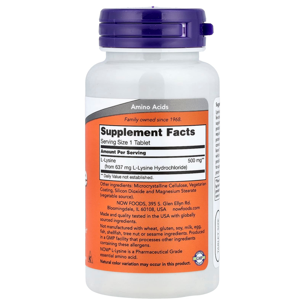 NOW Foods, L-лизин, 500 мг, 100 таблеток