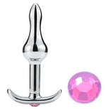 Металлическая анальная пробка-капля с розовым кристаллом - 8,8 см. (Цвет: розовый)