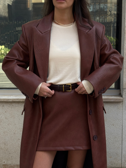 Юбка из эко-кожи мини коричневая