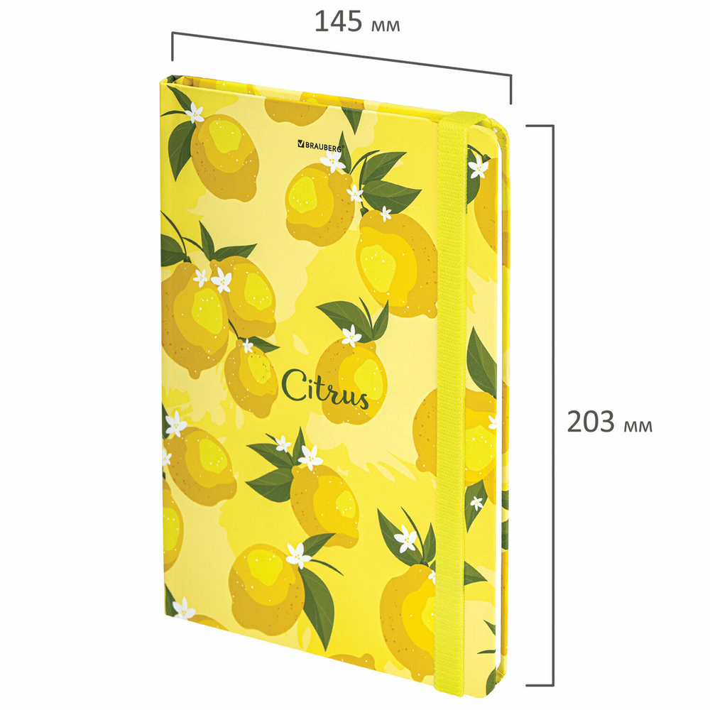 Блокнот с резинкой без линовки 96 л. А5 (145х203 мм) твердая обложка BRAUBERG "Lemons" (4 штуки в упаковке)
