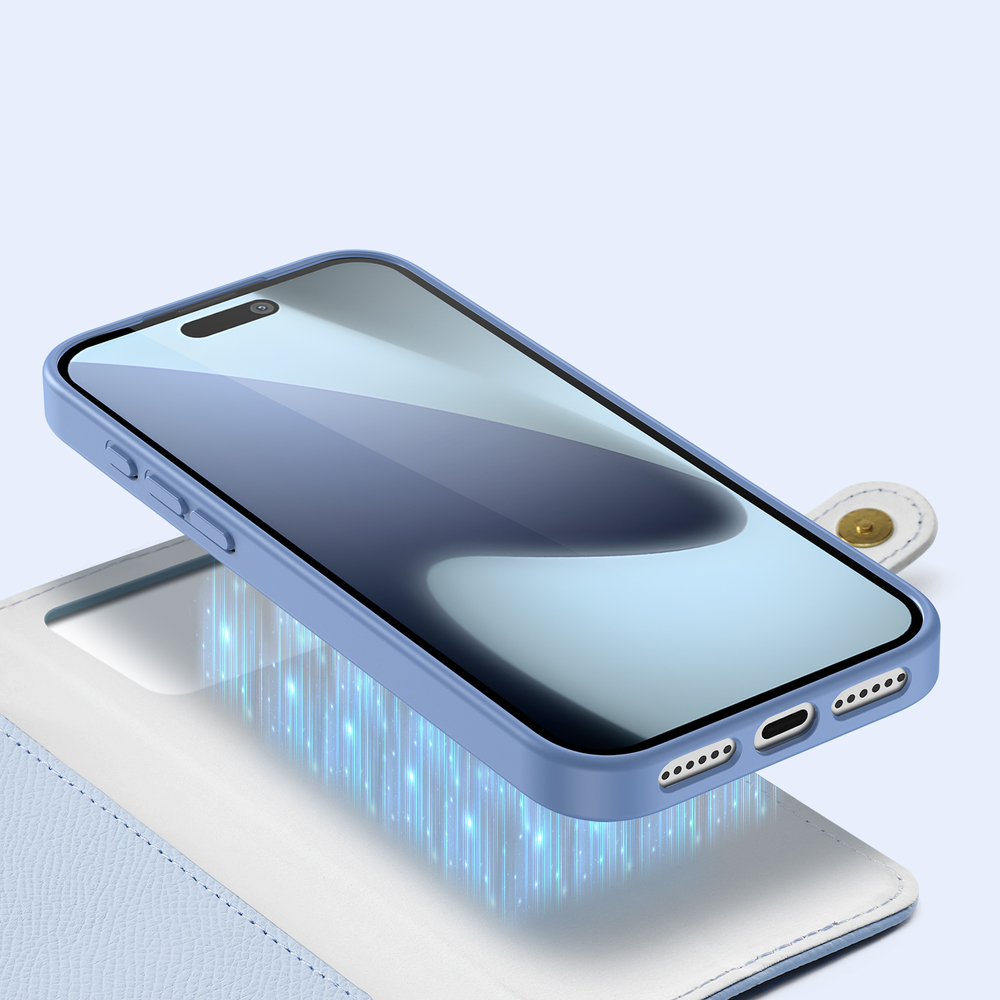 Чехол кошелек из кожи светло-синего цвета (Light Blue) для iPhone 17 Pro Max, Dux Ducis, серия Lawa Series