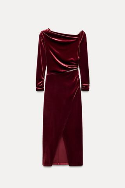 ZARA БАРХАТНОЕ ПЛАТЬЕ ЧЁРНЫЙ ЦВЕТ БУРГУНДСКОГО ВИНА
