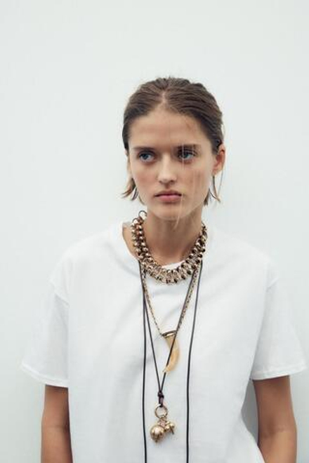 ZARA НАБОР ИЗ ТРЕХ ЦЕПОЧЕК С ПОДВЕСКАМИ И РОГОМ, ЗОЛОТИСТЫЙ