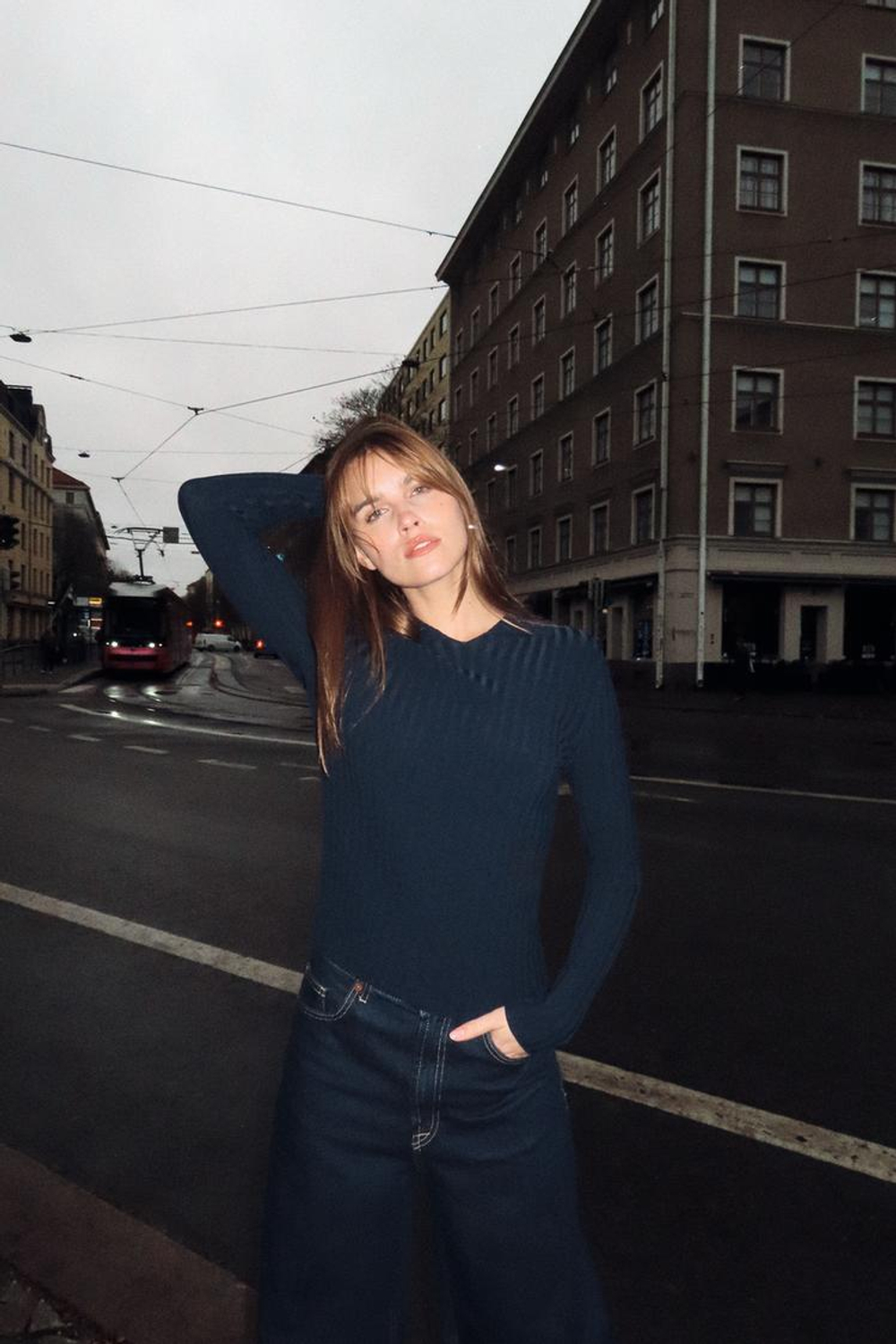 ZARA ДЖЕМПЕР С ВОРОТНИКОМ ПОЛО В РУБЧИК, МОРСКОЙ СИНИЙ