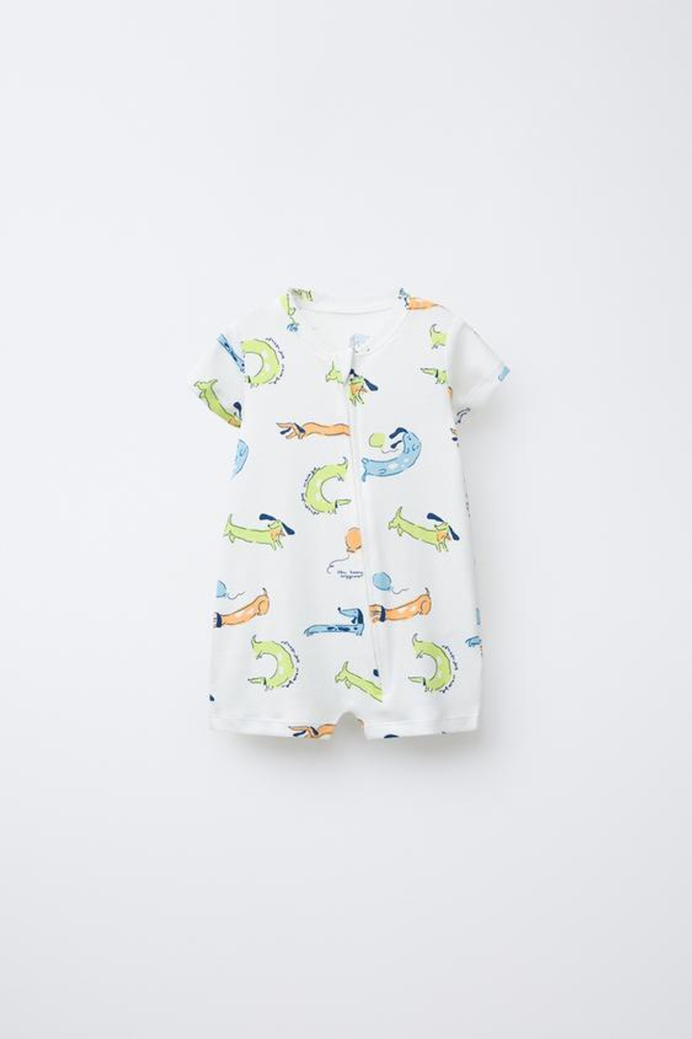 ZARA НАБОР ИЗ ДВУХ ЦЕЛЬНЫХ ПИЖАМ С ЩЕНКАМИ, ЛАЙМОВЫЙ